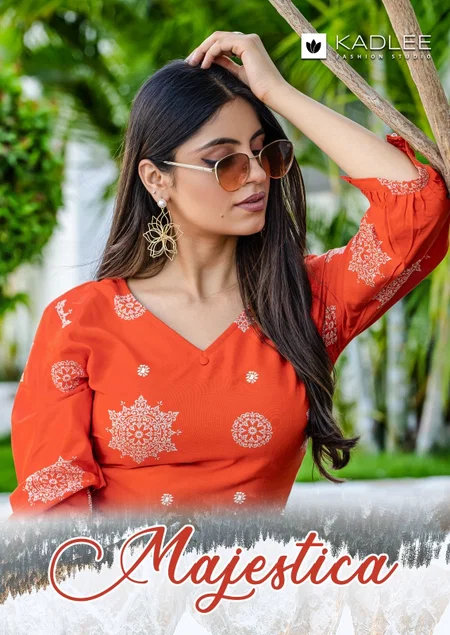 Majestica By Kadlee Rayon Printed Long Kurti With Bottom Suppliers In India